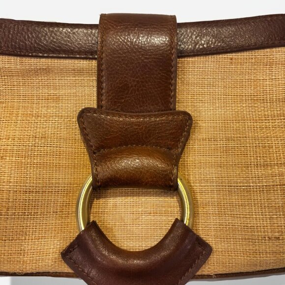 White House Black Market Raffia and Leather Shoulder Purse - Picture 4 of 6